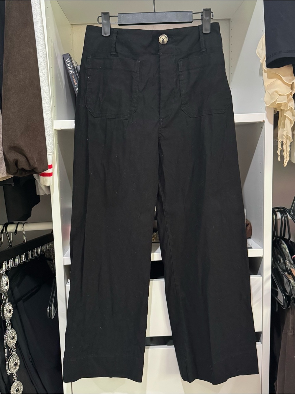 Maeve Black Wide-Leg Cotton Pants capris